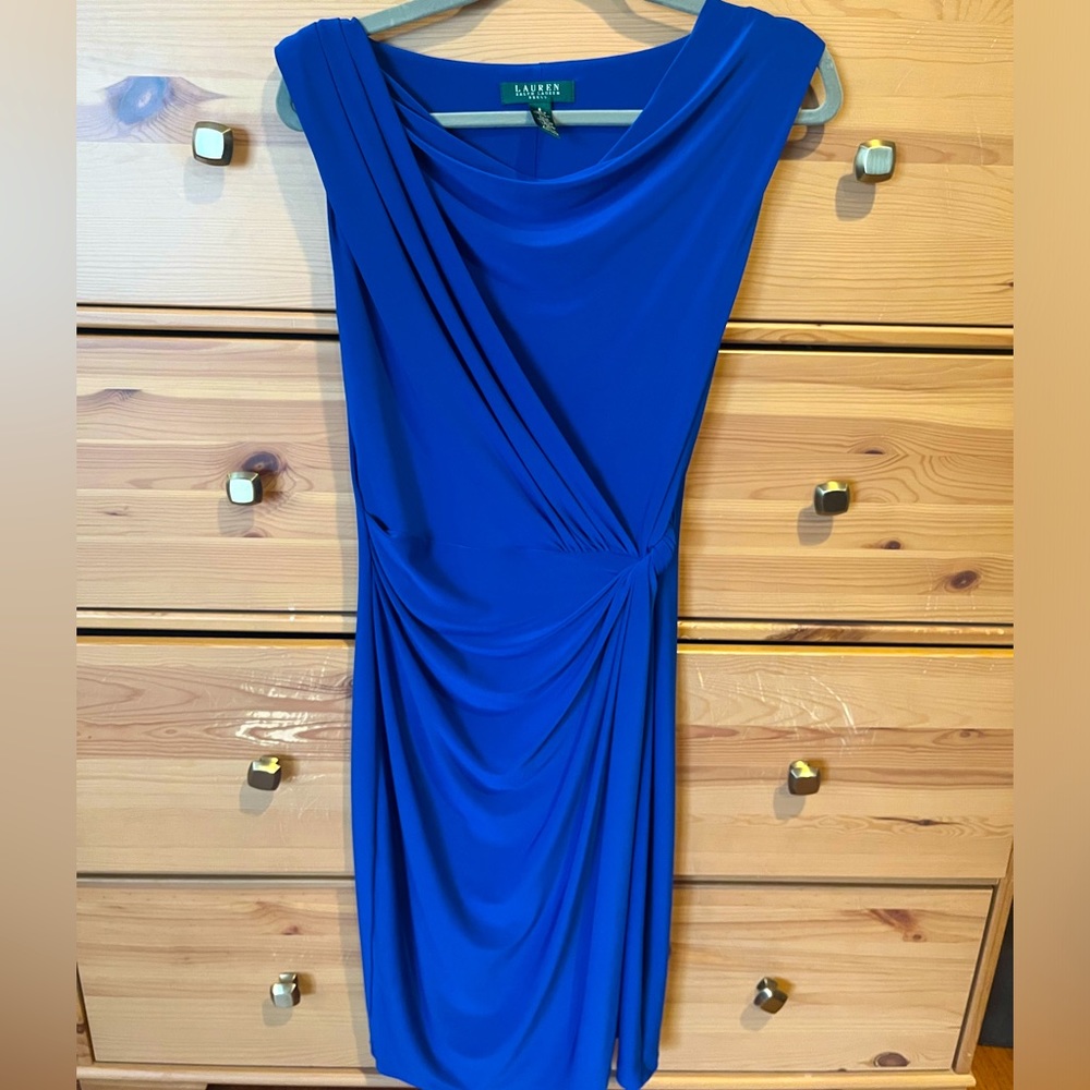 Ralph Lauren cowl neck stretch dress in royal blue